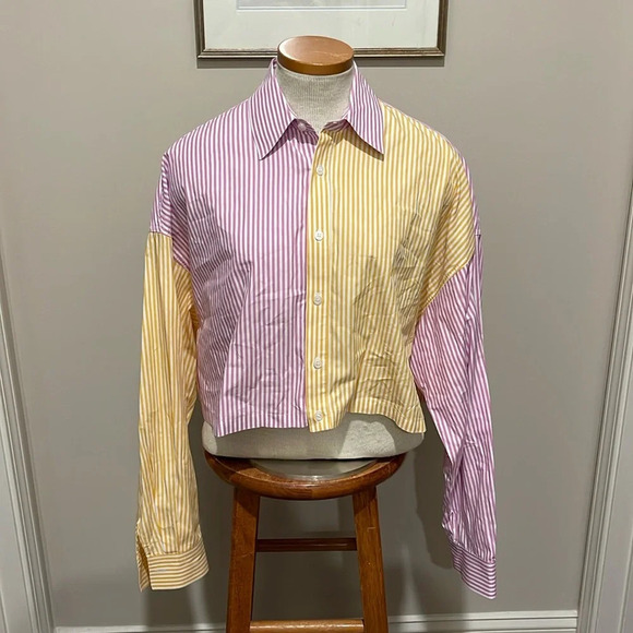 Blanca - Thomas Cropped Striped Shirt - Yellow/Pink/White - Size M/L - Picture 4 of 12